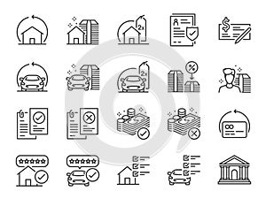 Refinance line icon set. Included icons as mortgage, loan,Â interest rate, asset, home, car and more.